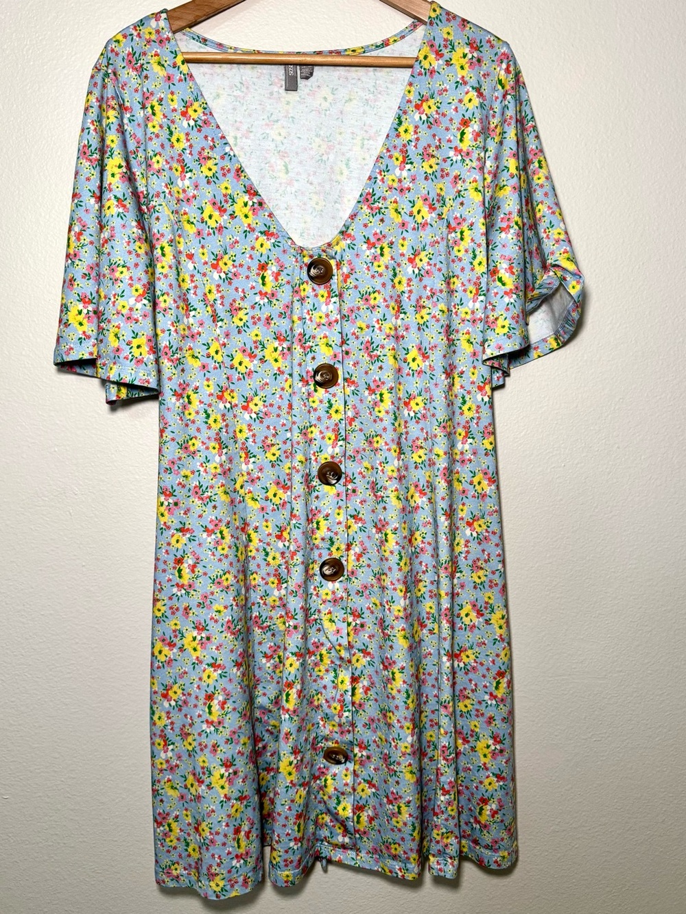 ASOS Blue Ditsy Floral Mini Dress Tie Waist Cotton Size 16